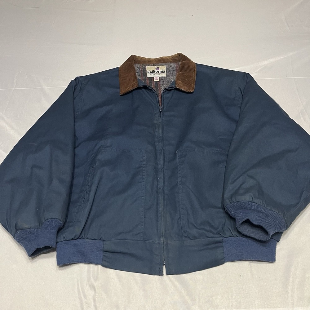 Vintage California Outerwear Bomber Jacket Mens 3XL Blanket Lined Navy USA Made